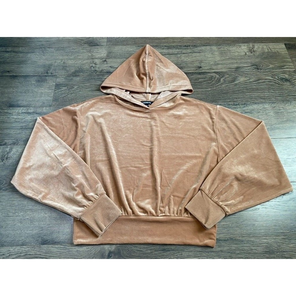 EUC‎ Womens Express velvet velour long sleeve cropped hoodie size M